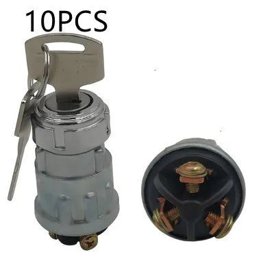 Pure copper vehicle ignition switch with a matching key on a white background.