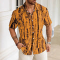 Man wearing a blue striped 3D printed short sleeve casual summer shirt.