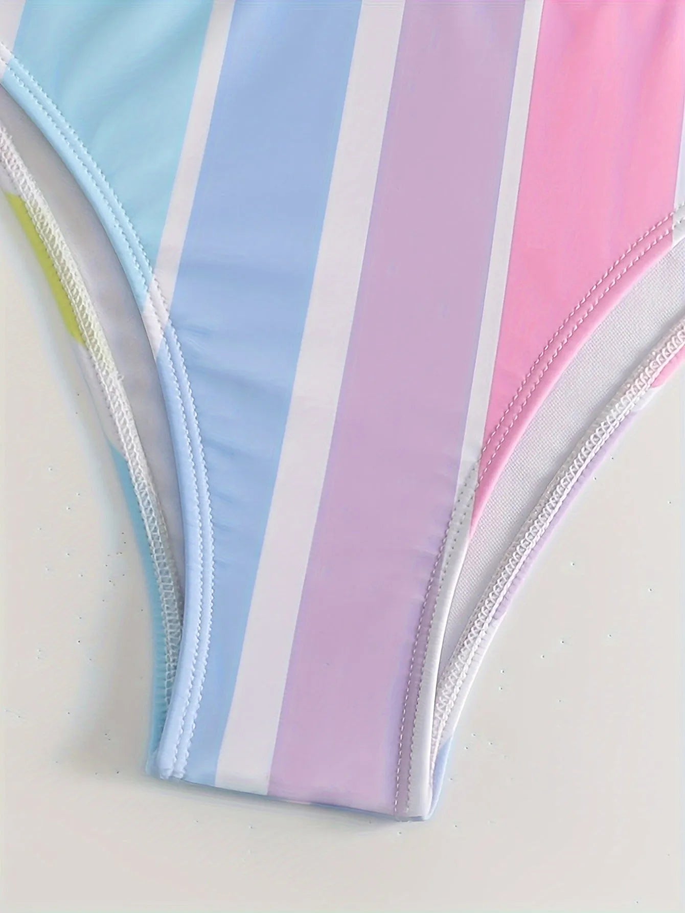 Women's striped sports bikini set with spandex lining, shown in picture colour.