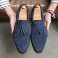Men's suede matte leather shoes in purple or blue, flat heel, low tube, sizes 38-48, artificial PU upper, plastic sole.