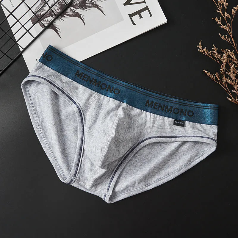 Men's solid colour cotton low waist briefs displayed in a two-tone colour option.