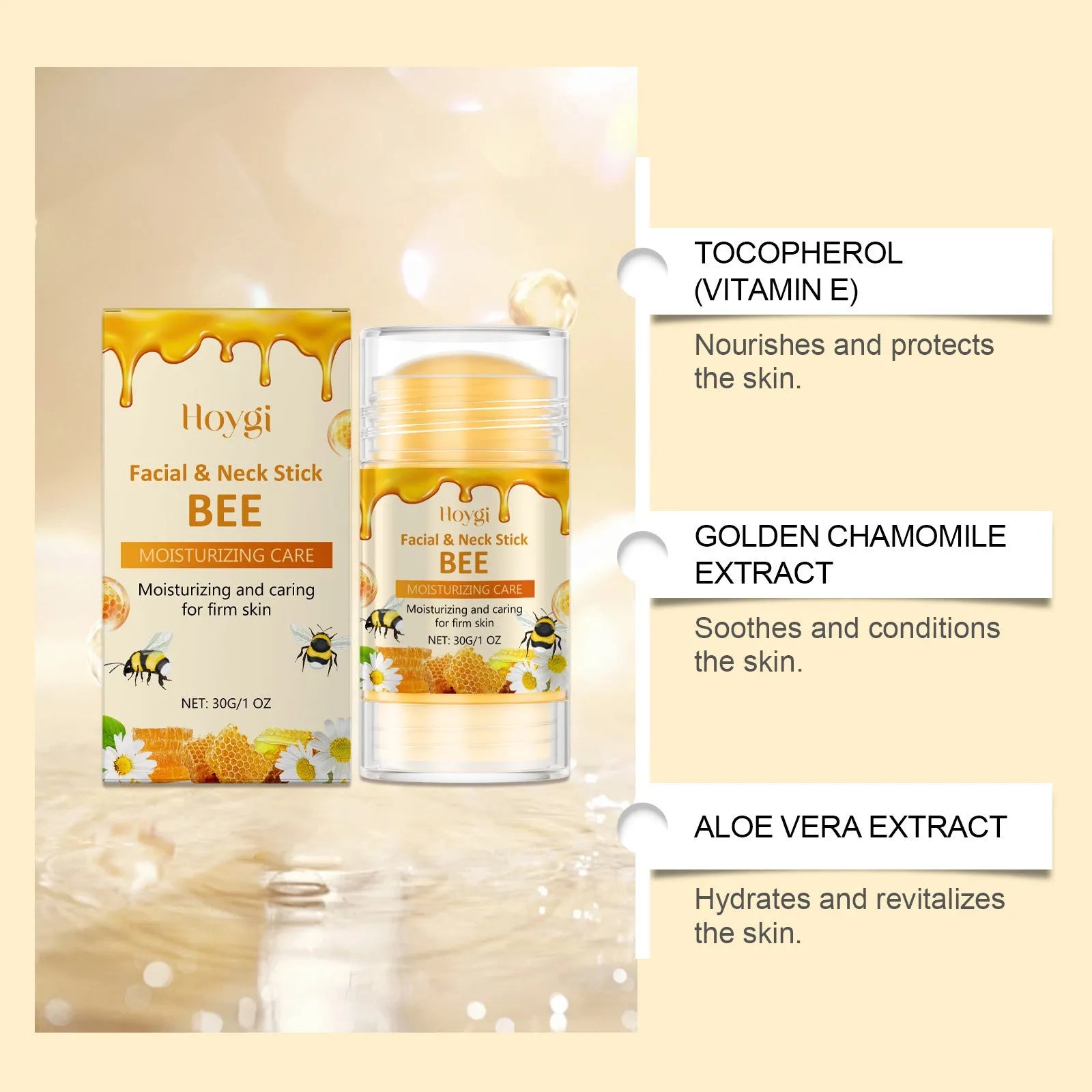30g moisturising facial essence stick with botanical extracts and bee venom