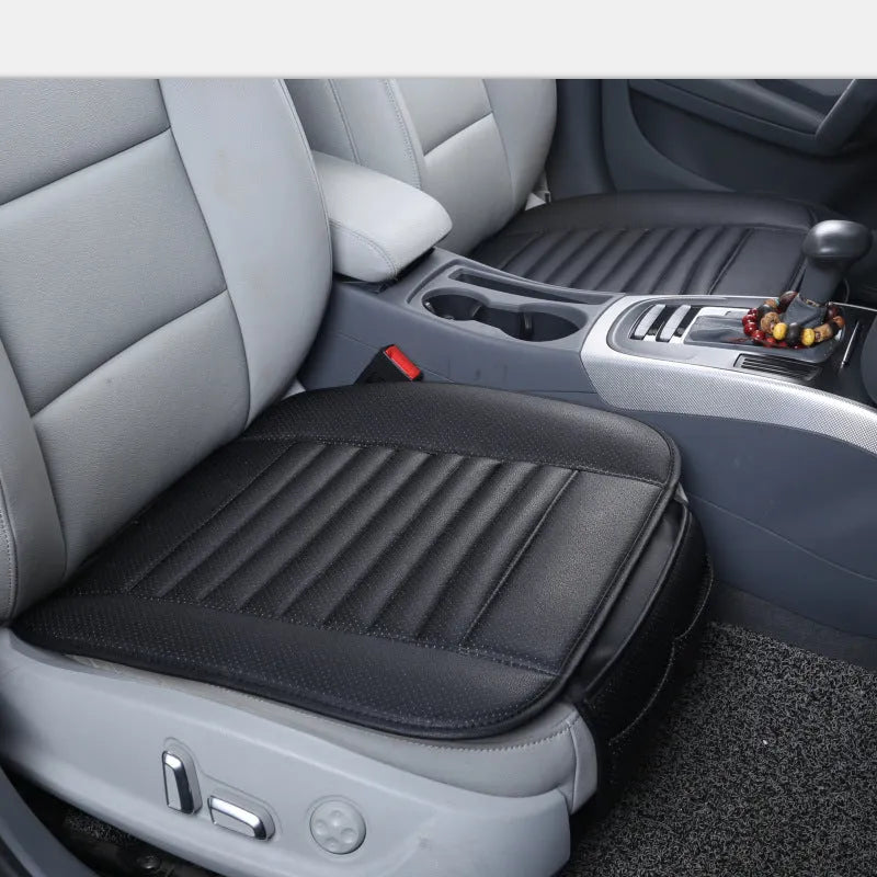 Bamboo charcoal single car seat cushion in black leather without backrest