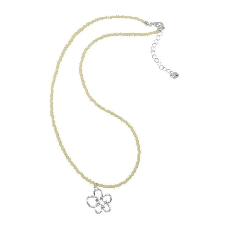 Women's Korean style copper necklace with colourful beaded hollow flower pendant