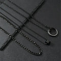 Men's black stainless steel necklace set with geometric titanium steel pendant and ring buckle.