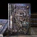 A5 leather notebook with an embossed 3D warriors relief design on the cover in bronze colour.