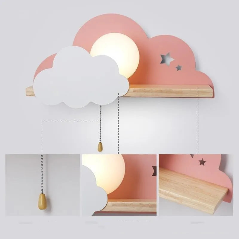 Cloud shaped decorative wall lamp with glass shade measuring 450mm wide