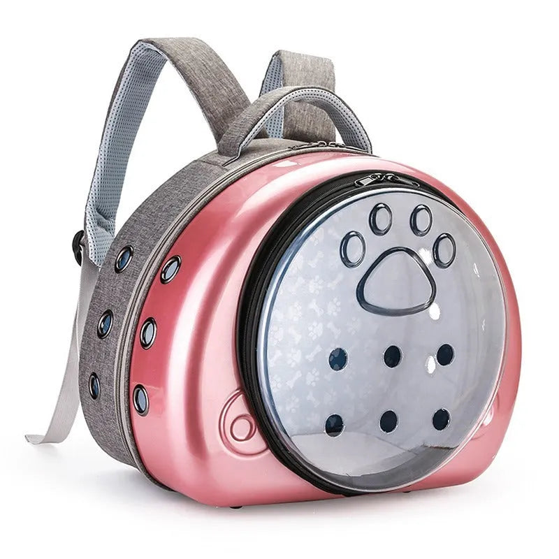 Transparent capsule-style cat carrier bag in PC canvas with solid colour finish.