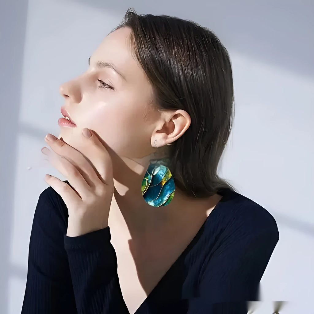 Acrylic flat branch knot drop earrings with geometric design and printed patterns