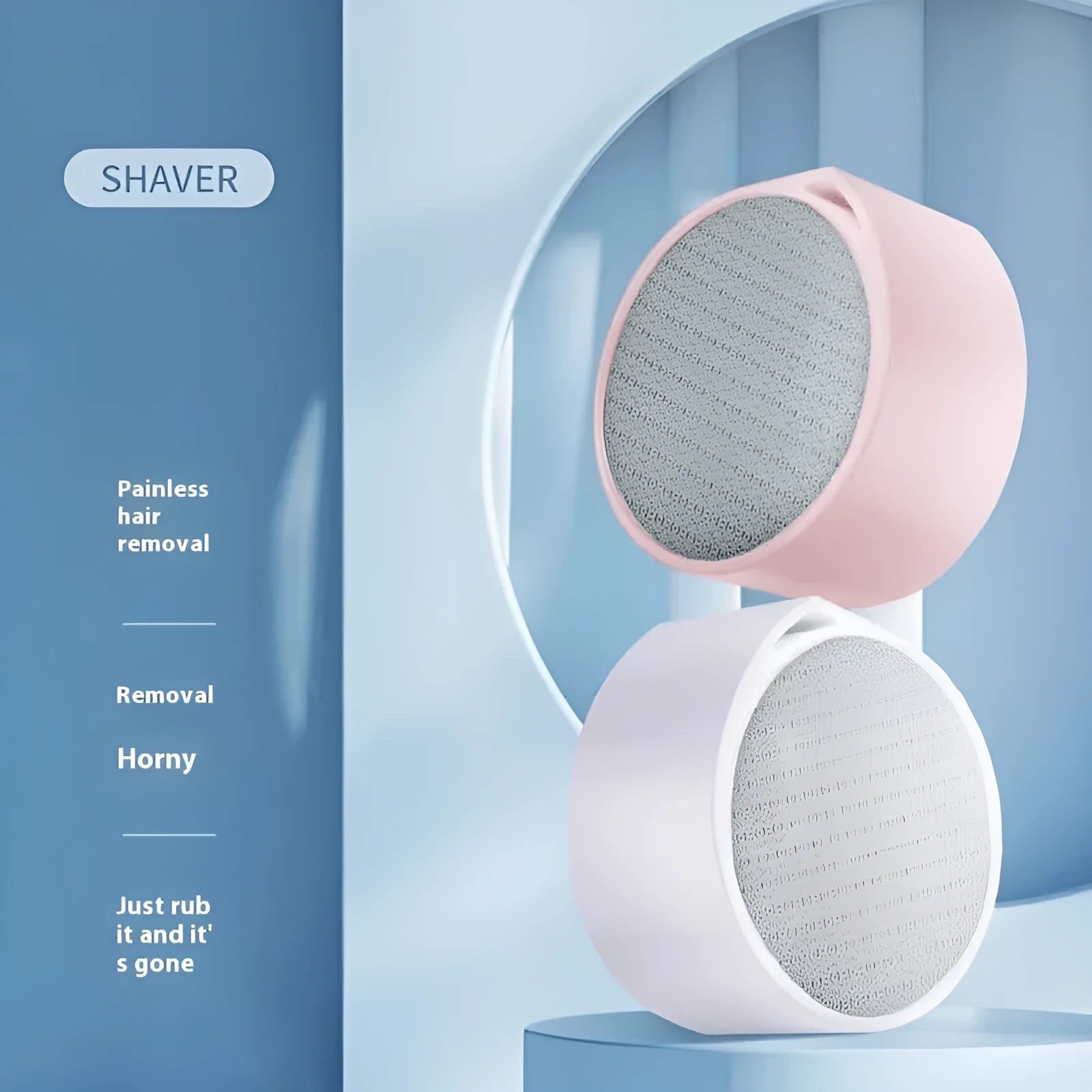 Nano glass epilator and foot grinder 2-in-1 personal hair removal device in plastic with washable head.