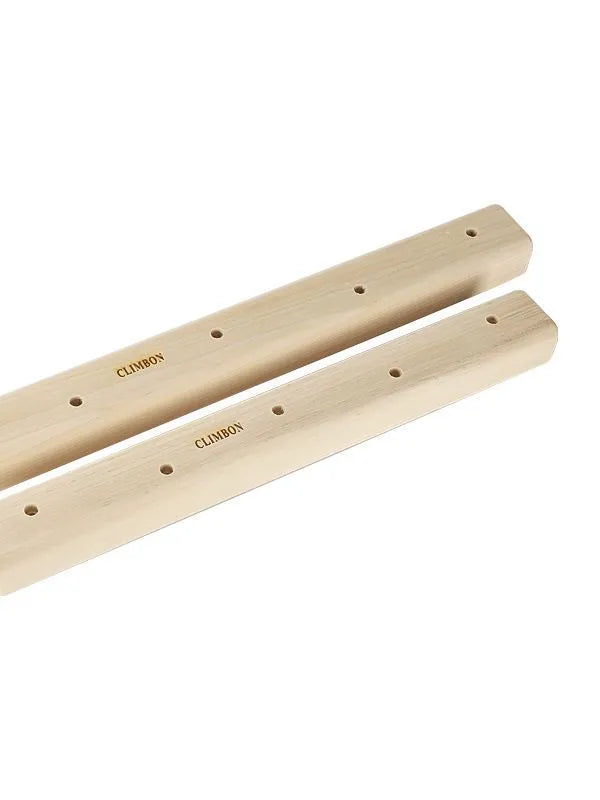 Set of three solid wooden hangboards for grip strength training, shown in different lengths and thicknesses.