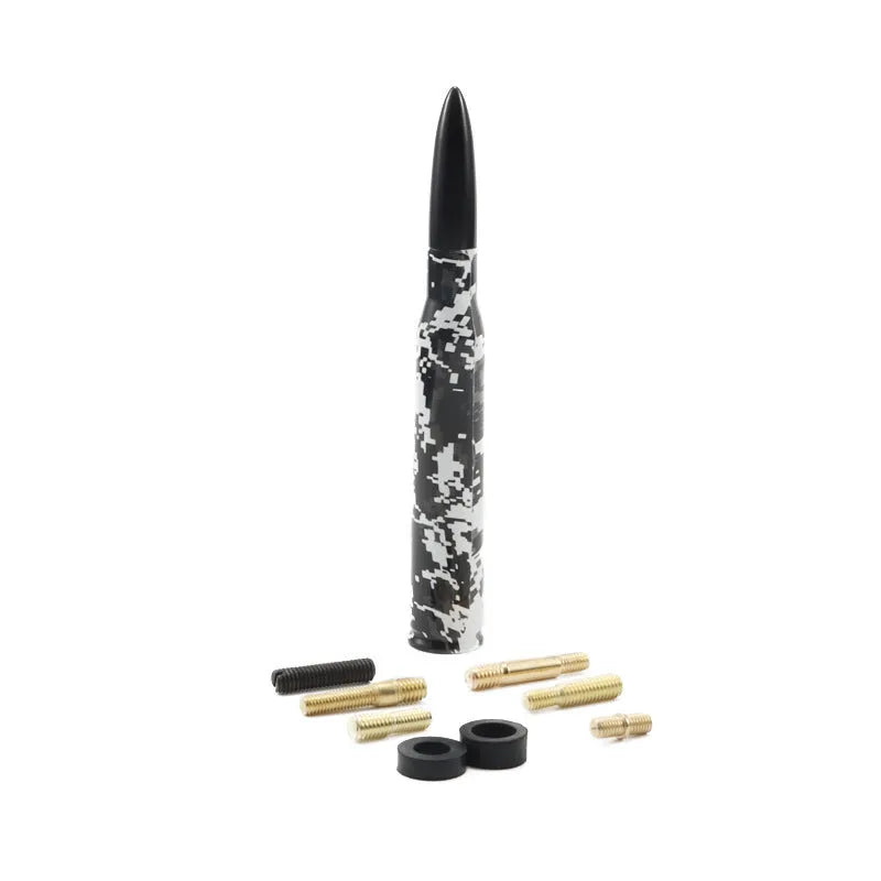 14cm bullet car antenna in camouflage green, American flag, and black colour options for modified vehicles
