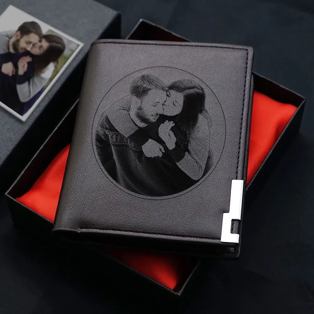 Men's genuine leather wallet with zipper closure, individually packaged for gifting occasions