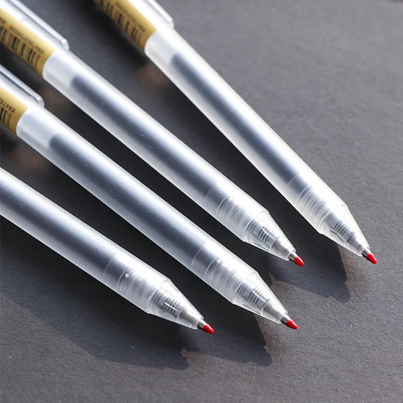Twelve retractable gel pens with frosted black barrels and 0.5mm tips displayed with two refill units