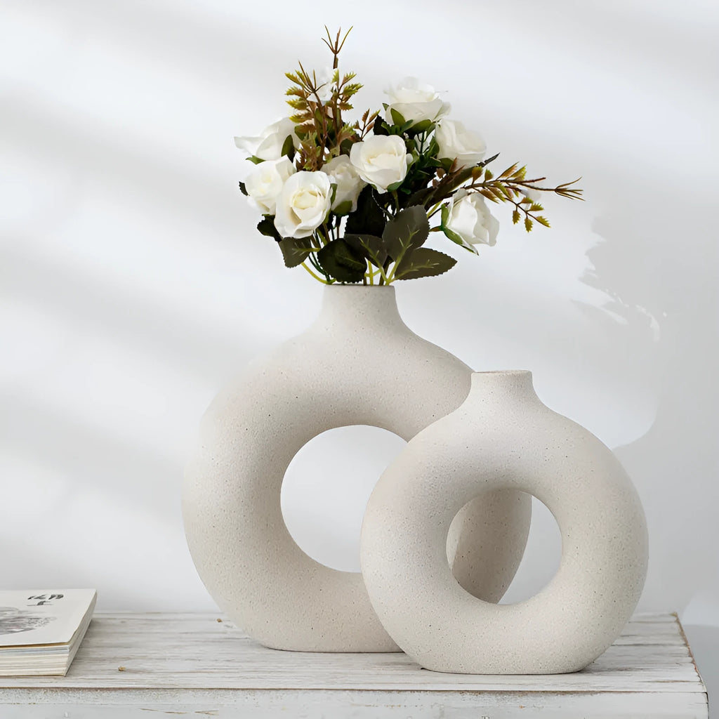Frosted porcelain biscuit vase with unglazed finish for flower arranging in modern minimalist style