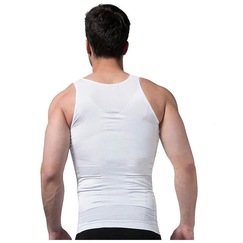 Men's tight-waist body shaper tank top in cotton blend, black or white, sizes S to XXL