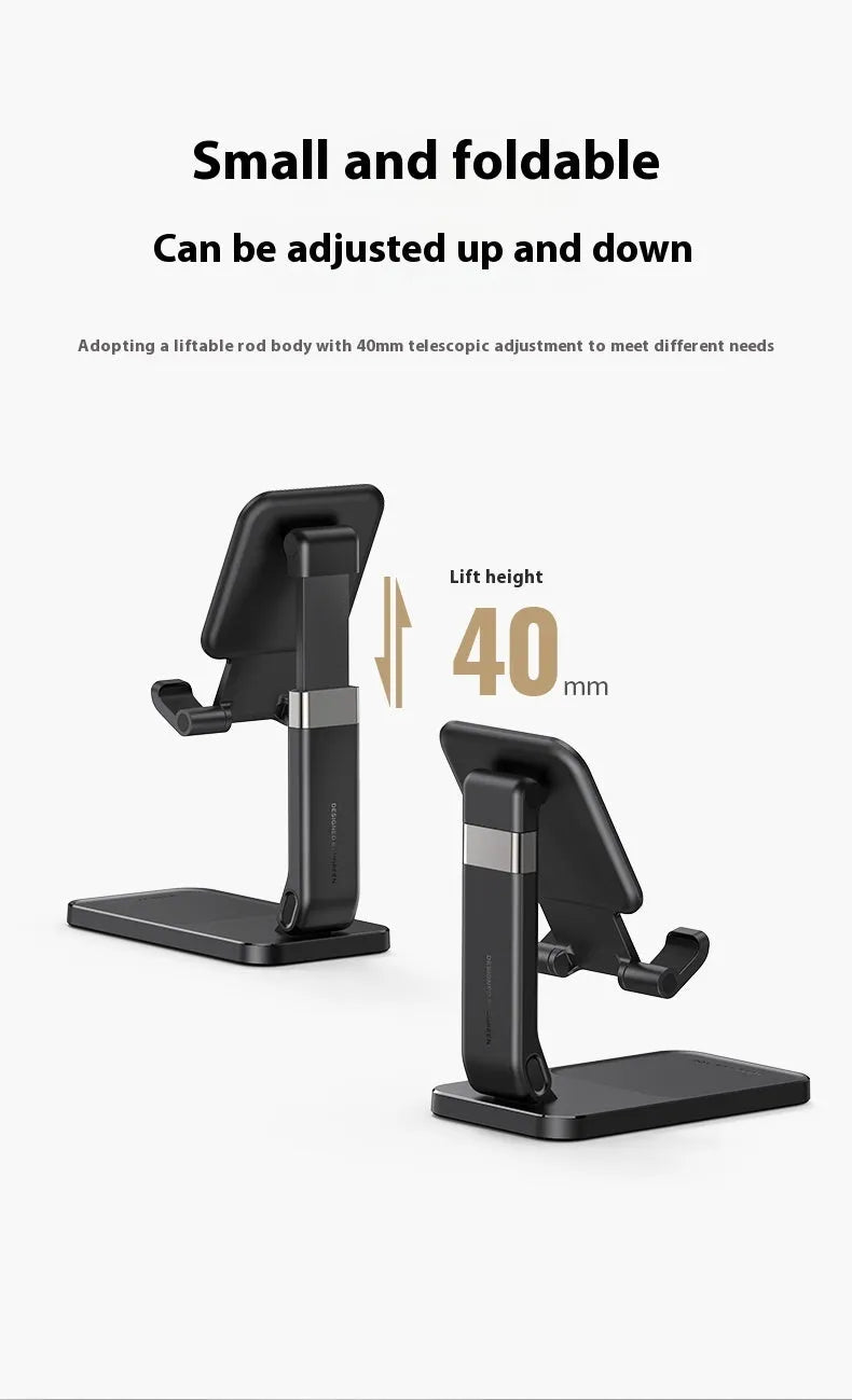 Black foldable PC ABS desktop phone bracket for 4-7.2 inch devices with lifting stand