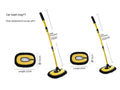 Telescopic car cleaning brush with aluminium curved rod and replaceable chenille brush head in blue and yellow colour options