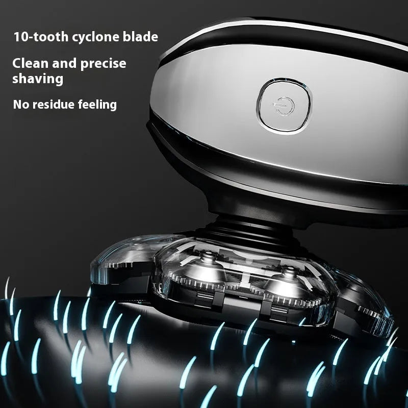 Black 6-in-1 multifunctional rechargeable hair clipper and shaver kit with attachments on a white background