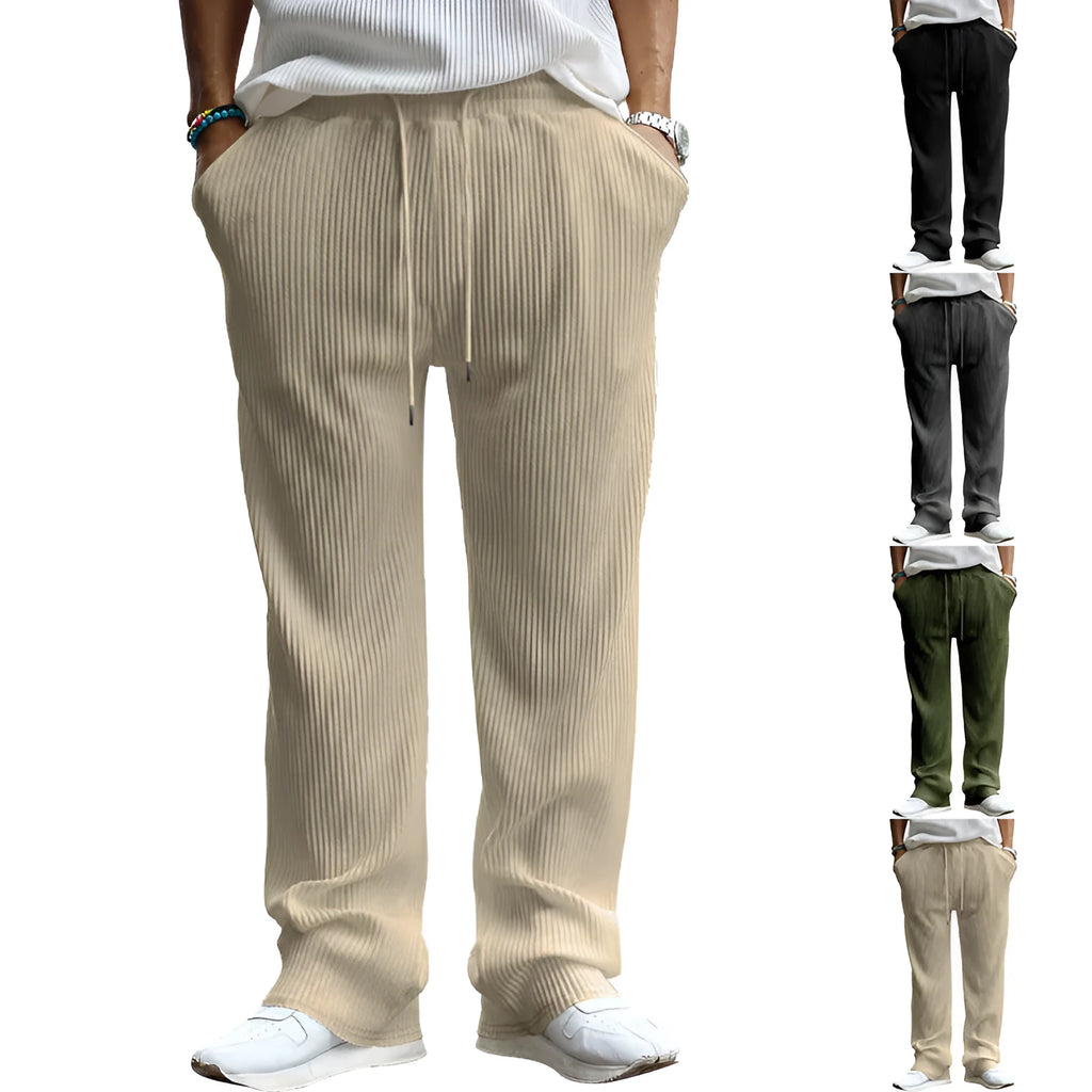 Men's loose high waist straight casual trousers in striped pattern with straight leg cut