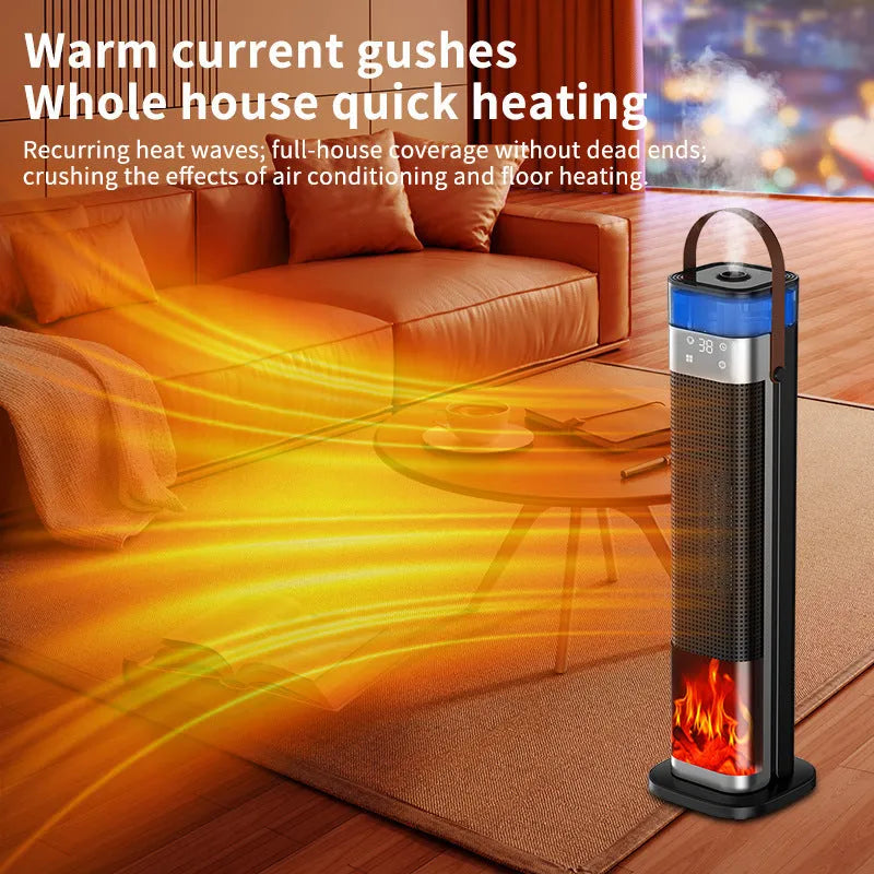 Intelligent vertical heater with humidification function, compact 52.6cm tall design with remote control
