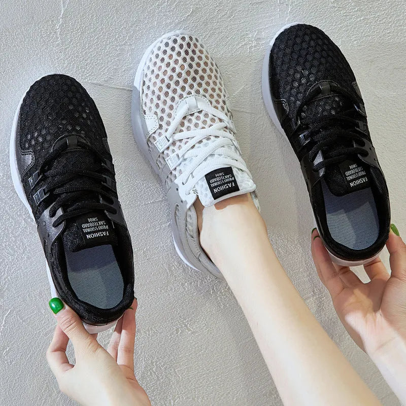 Low-top mesh sneakers with hollow-out design and round toe in various colour options
