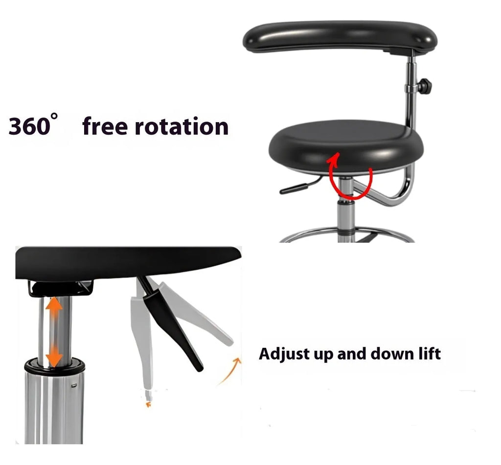 Black leather dental hospital chair with integrated nurse chair lift mechanism