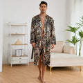 Men's tiger pattern bathrobe set with matching shorts in lightweight ice silk fabric