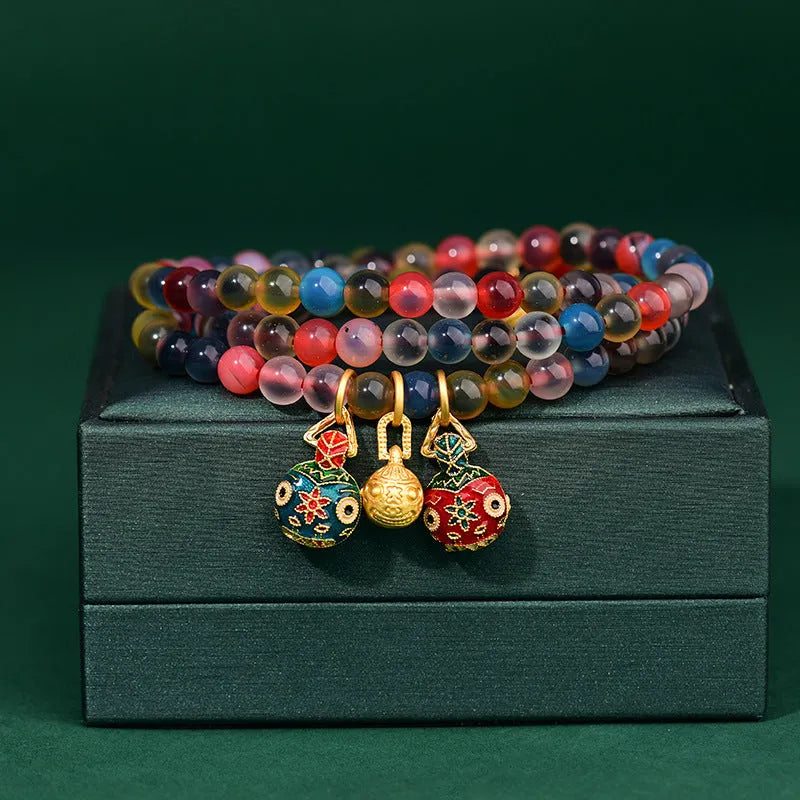 Dzogchen half-pond agate bracelet in fragrant grey with sugar heart and swallowing gold beast design.
