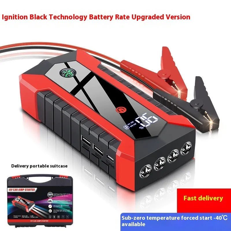 JX29Pro portable car emergency jump starter with 6000mAh battery and 2000A peak current on black background