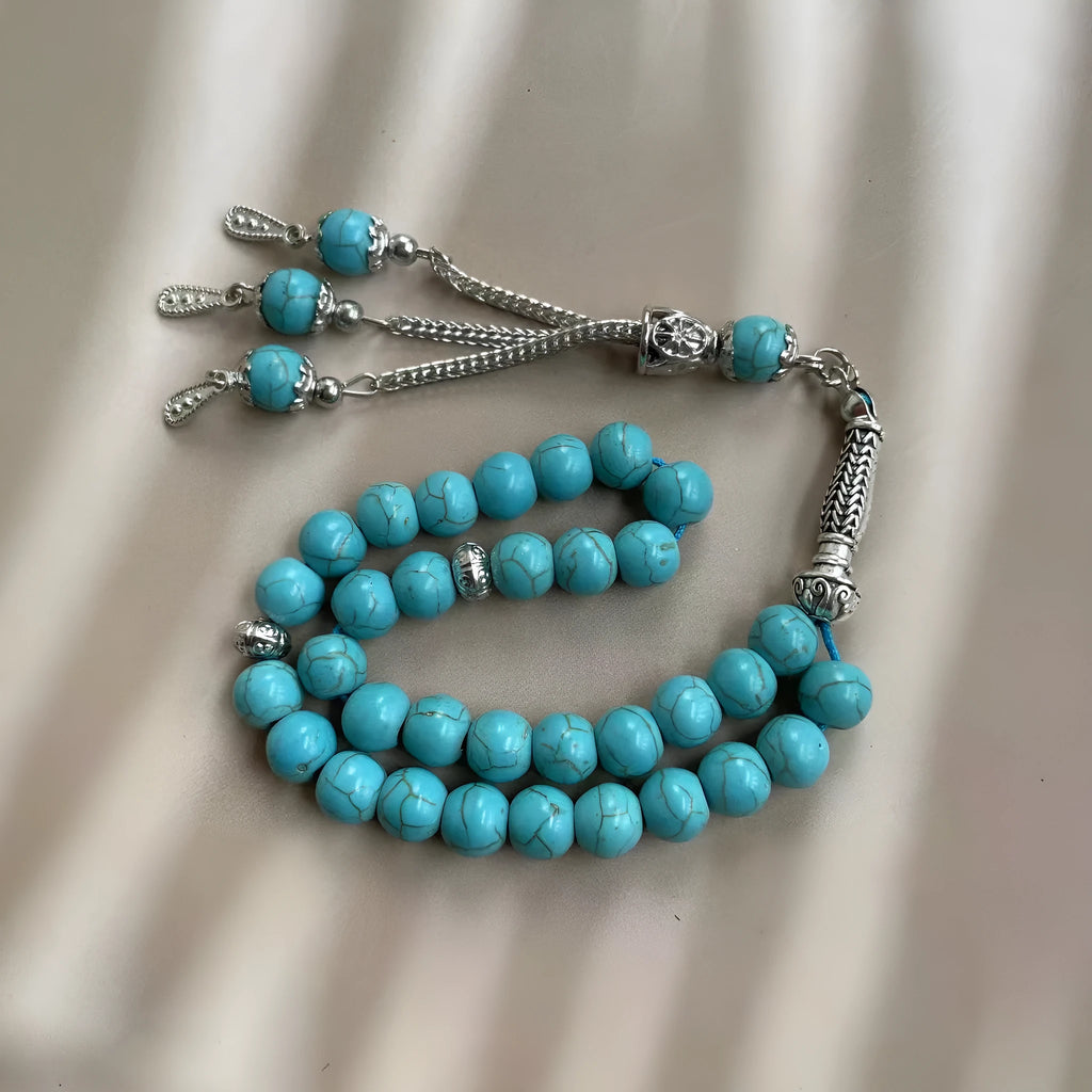 Handmade sky blue stone Muslim worship bracelet with 8mm beads for daily dhikr counting