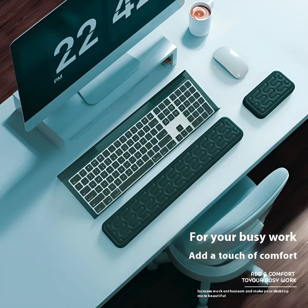 Double sided keyboard and mouse pad with memory foam wrist rest in various colour options
