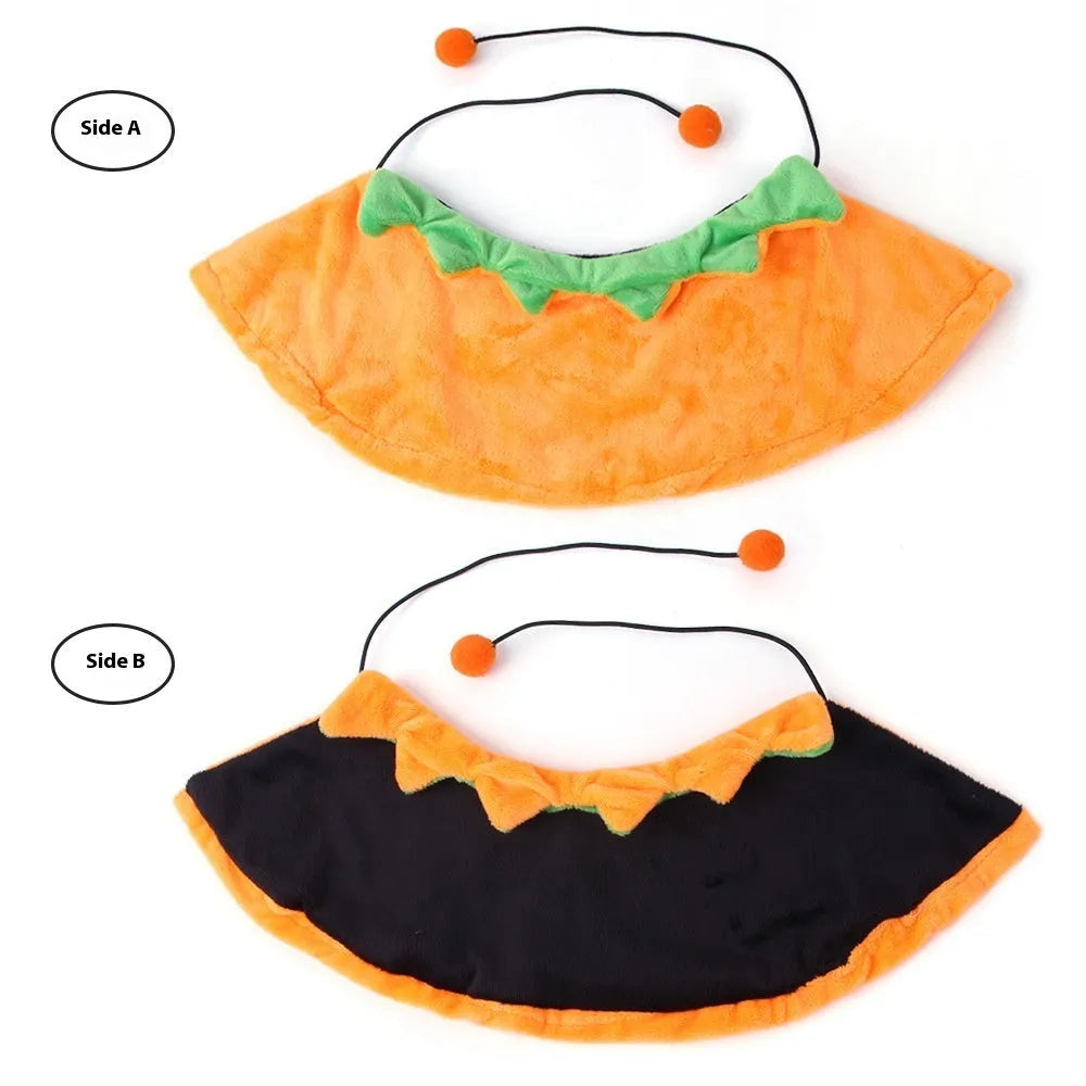 Halloween pumpkin design pet cloak for dogs and cats in plush fabric with double-sided construction
