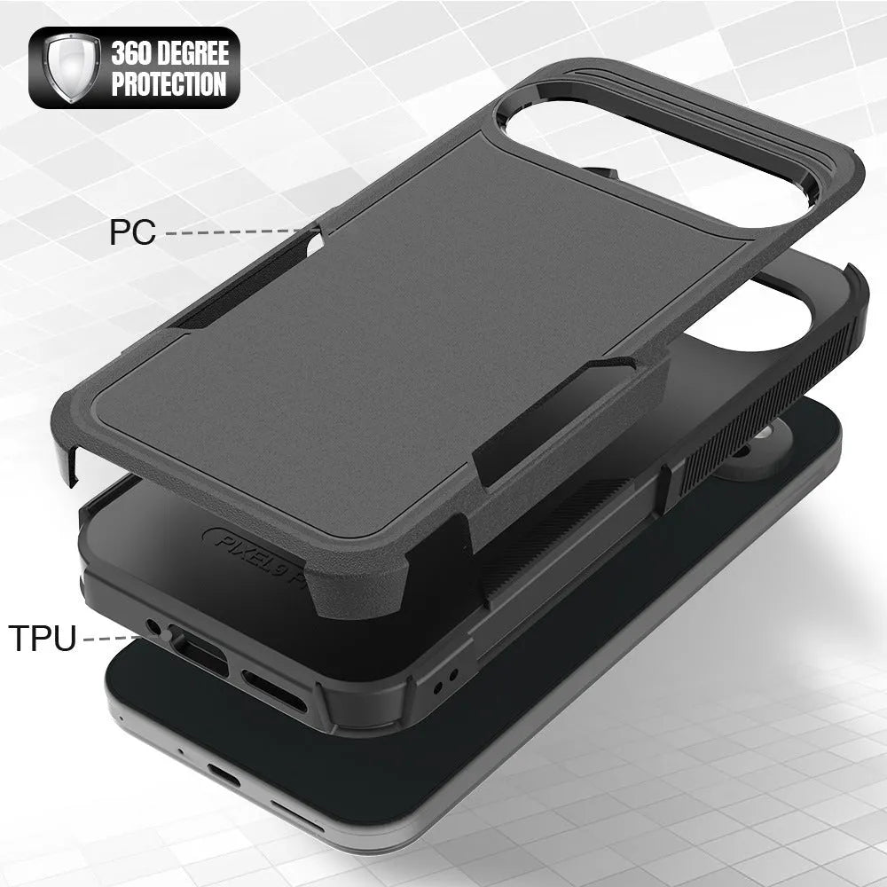 Two-in-one double-layer drop-resistant phone case for Google Pixel 9 in black with TPU and PC construction