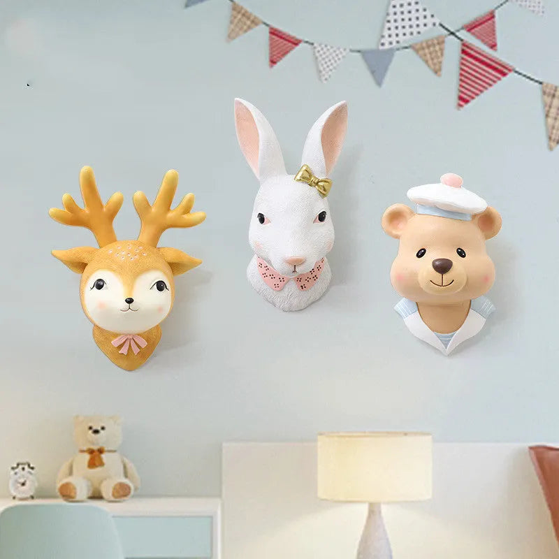 Cartoon rabbit resin wall decor in picture colour with mounting hardware on white background