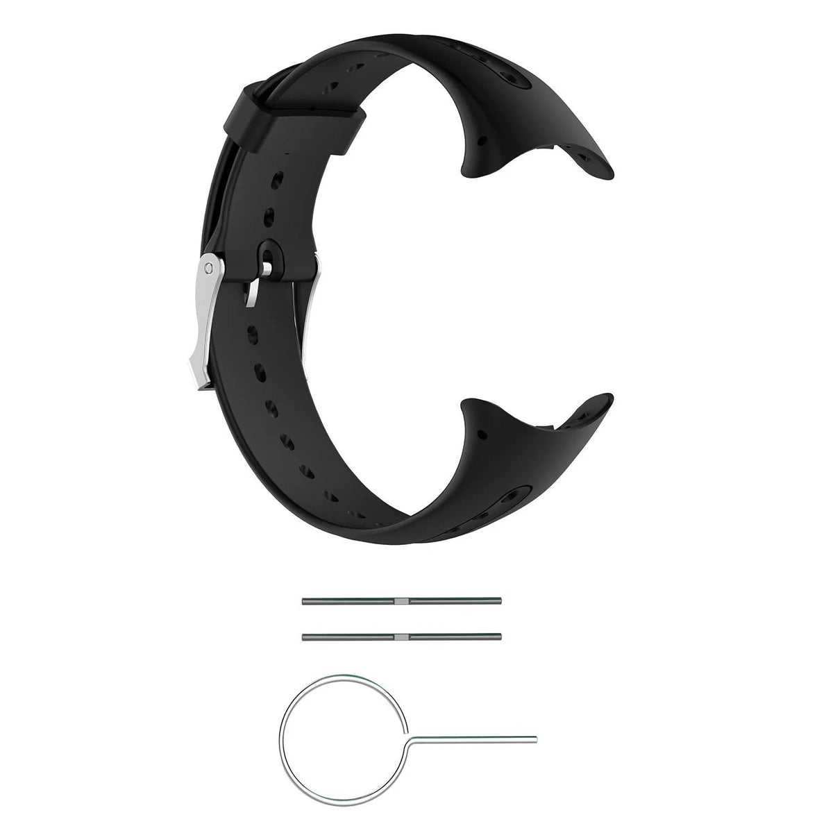 Black silicone swim watch strap with 124mm long belt and 104mm short lace, sports style replacement band