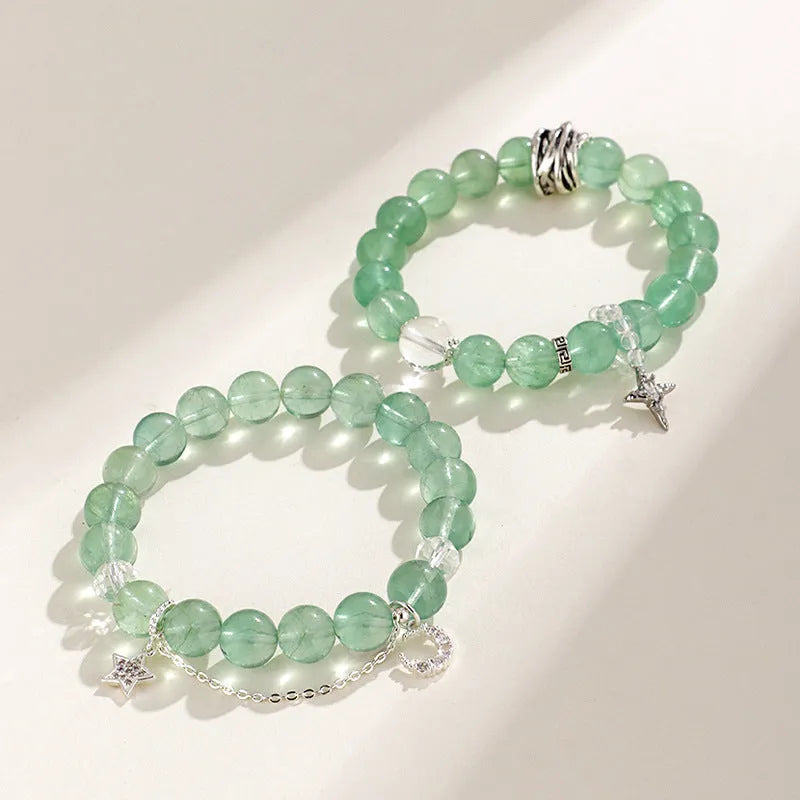 Green fluorite star moon princess bracelet with white crystal accents and electroplated finish