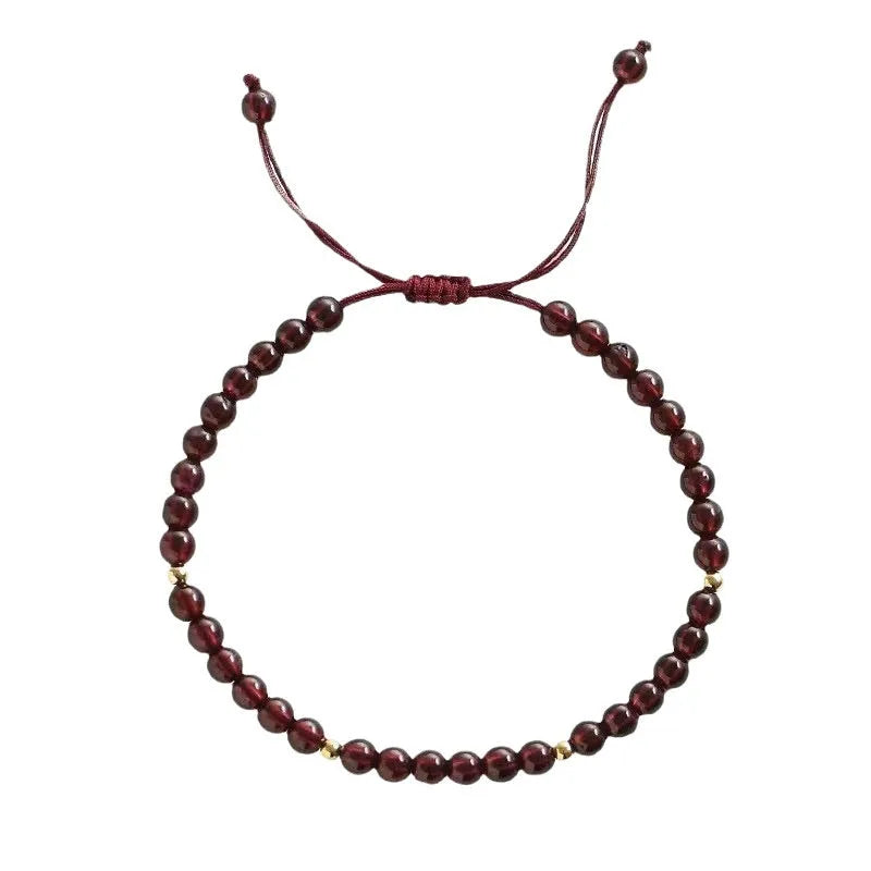 Hand-woven garnet red rope Chinese bracelet with flexible wire construction