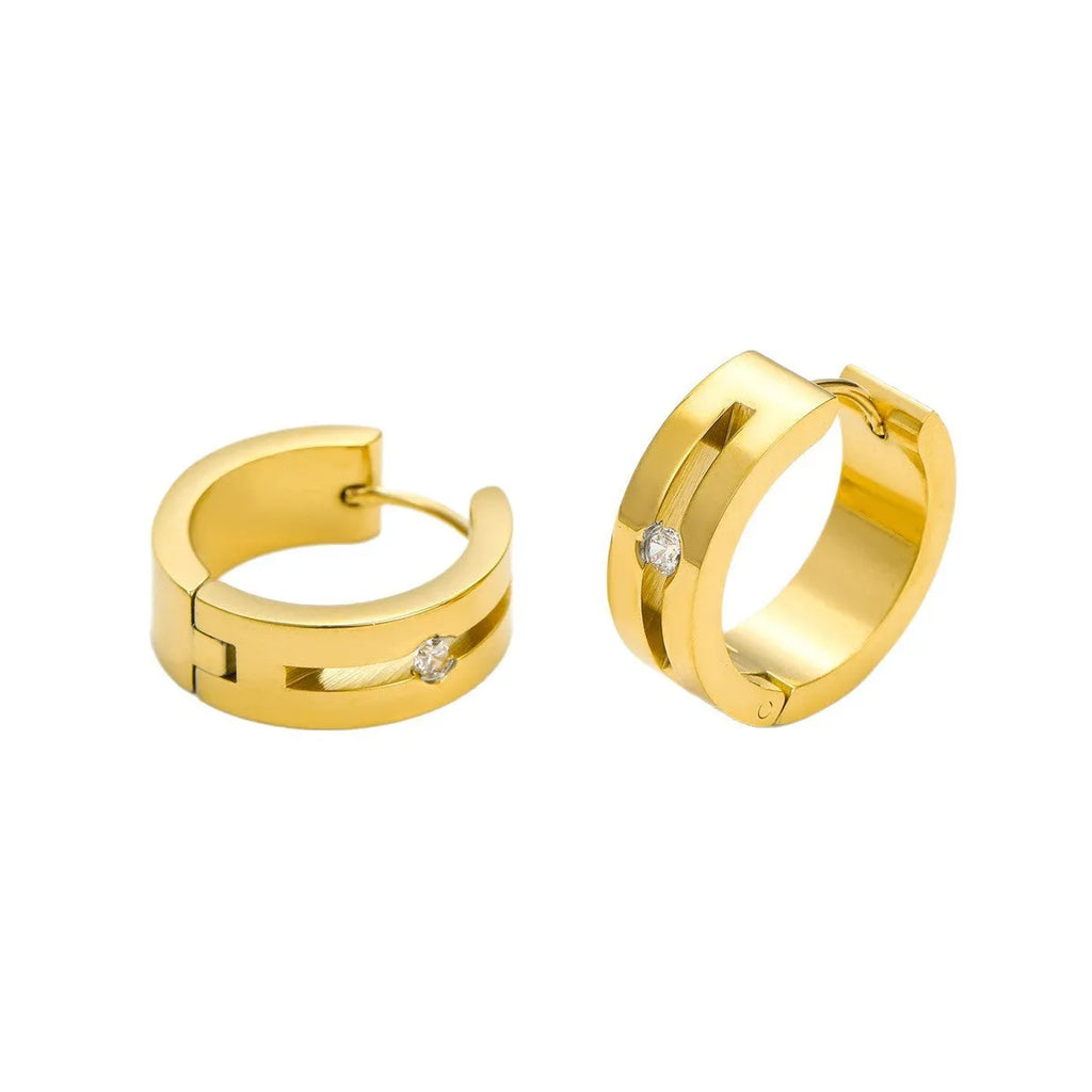 Women's geometric stainless steel drop earrings with 18K gold electroplating in golden finish
