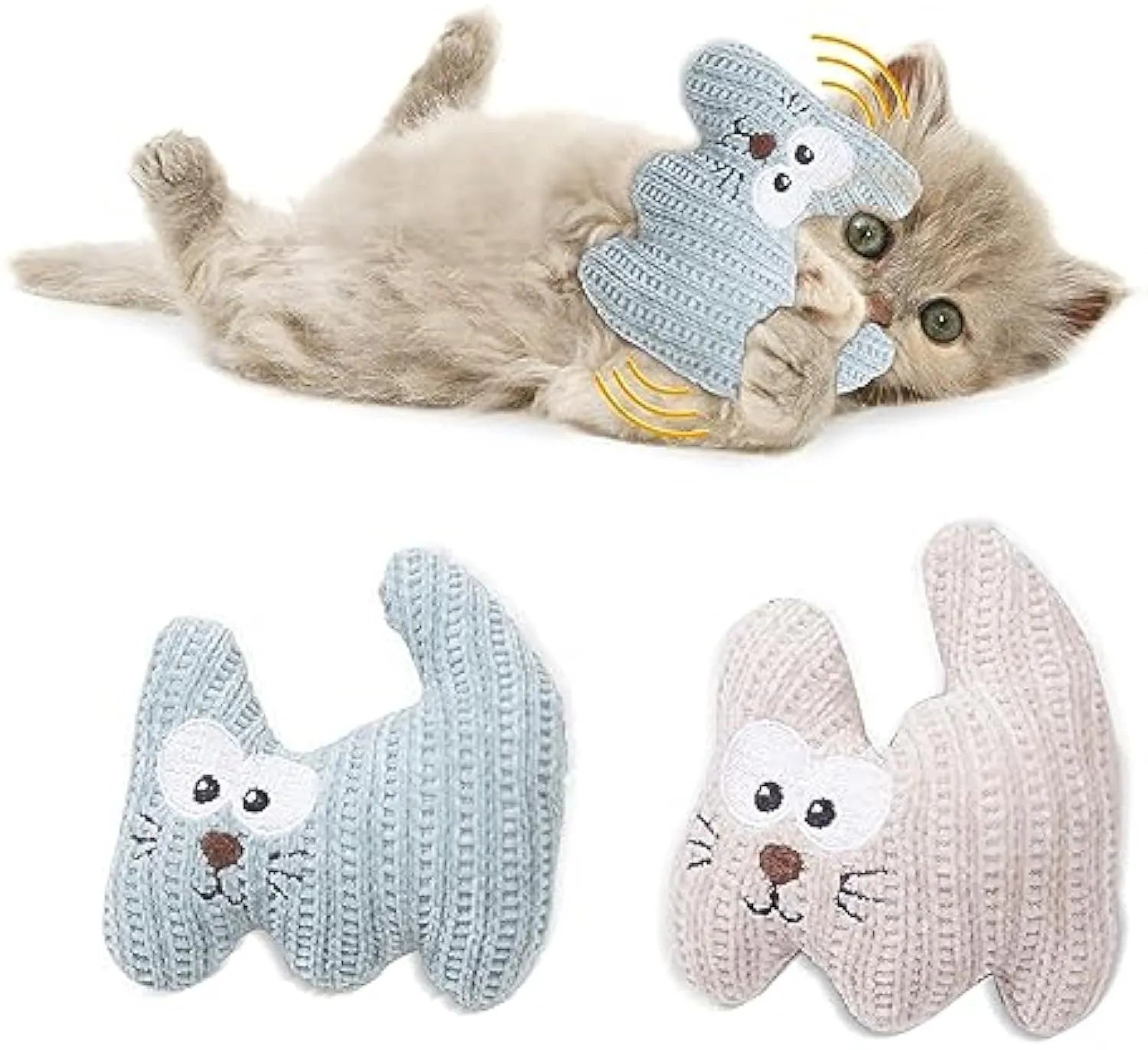 Catnip plush rope toy for cats with bell inside, cyan and light coffee colours