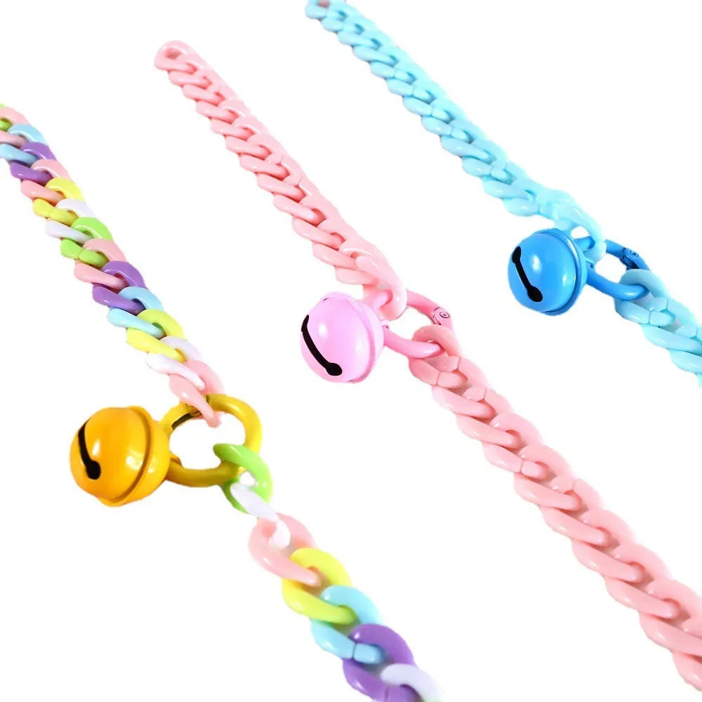 Adjustable plastic pet collar with decorative chain in macaron candy colours for cats, dogs and rabbits