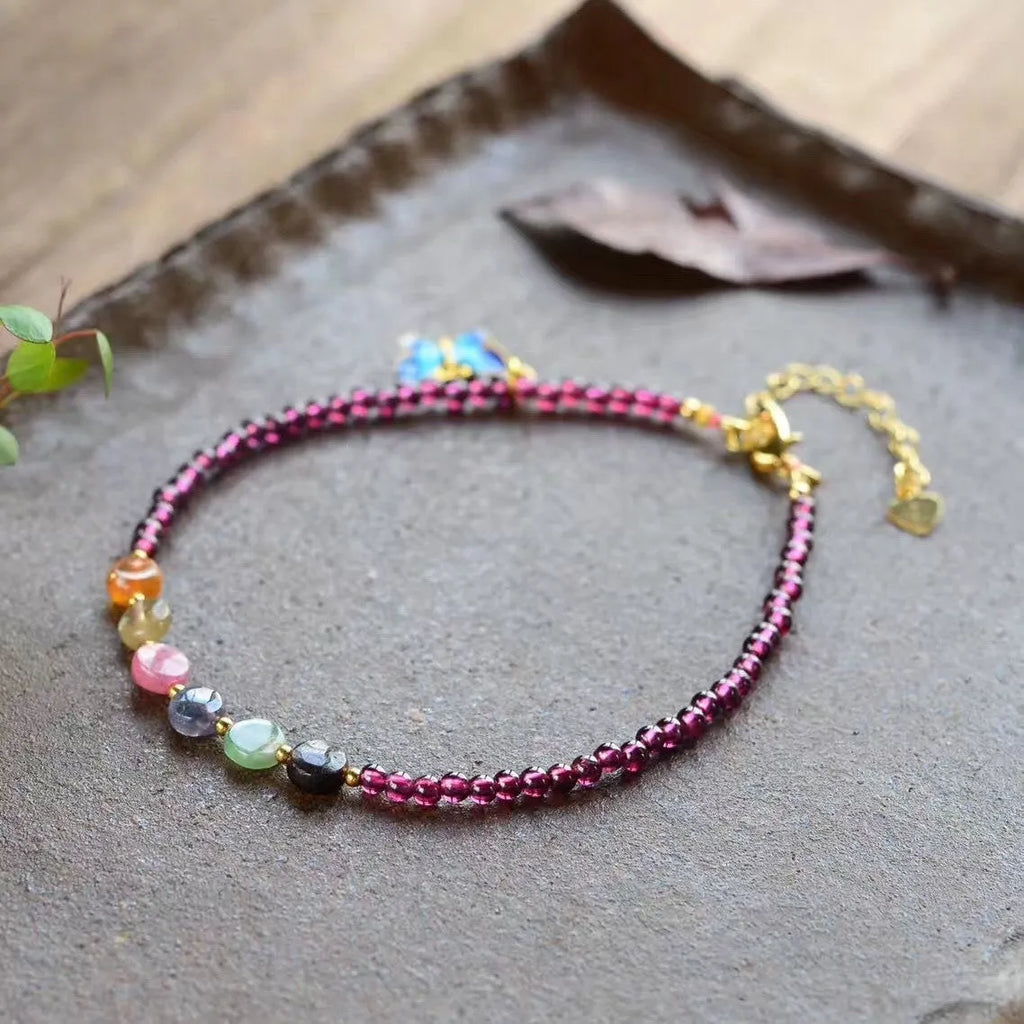 Purple geometric garnet anklet for women with ethnic styling and summer design