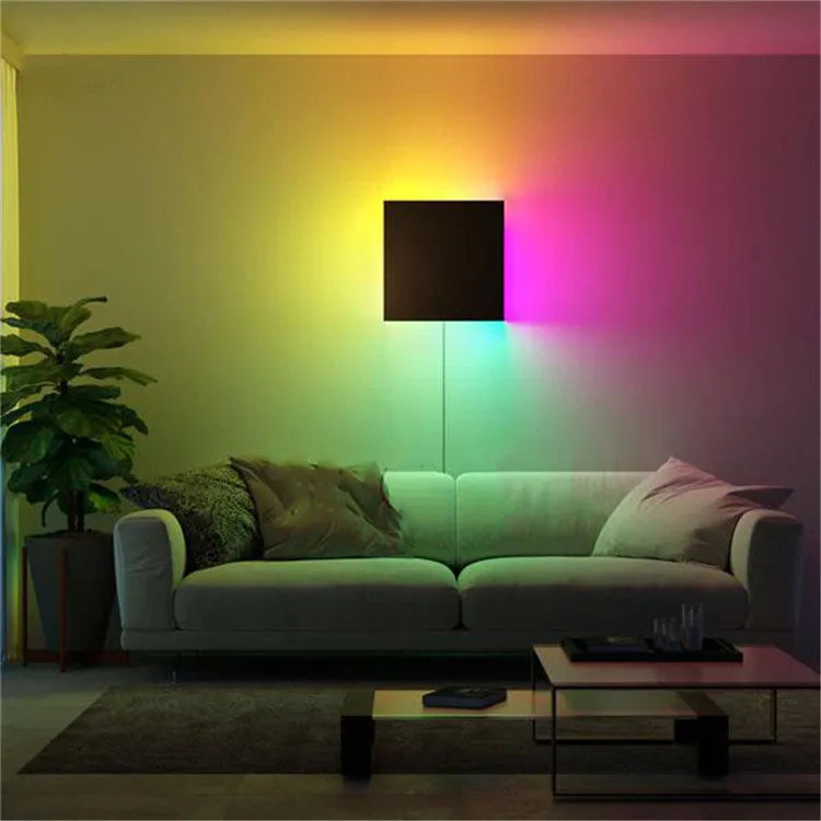 20cm x 20cm square black aluminium LED wall light for bedroom or bedside, RGB or warm light, 110V-220V