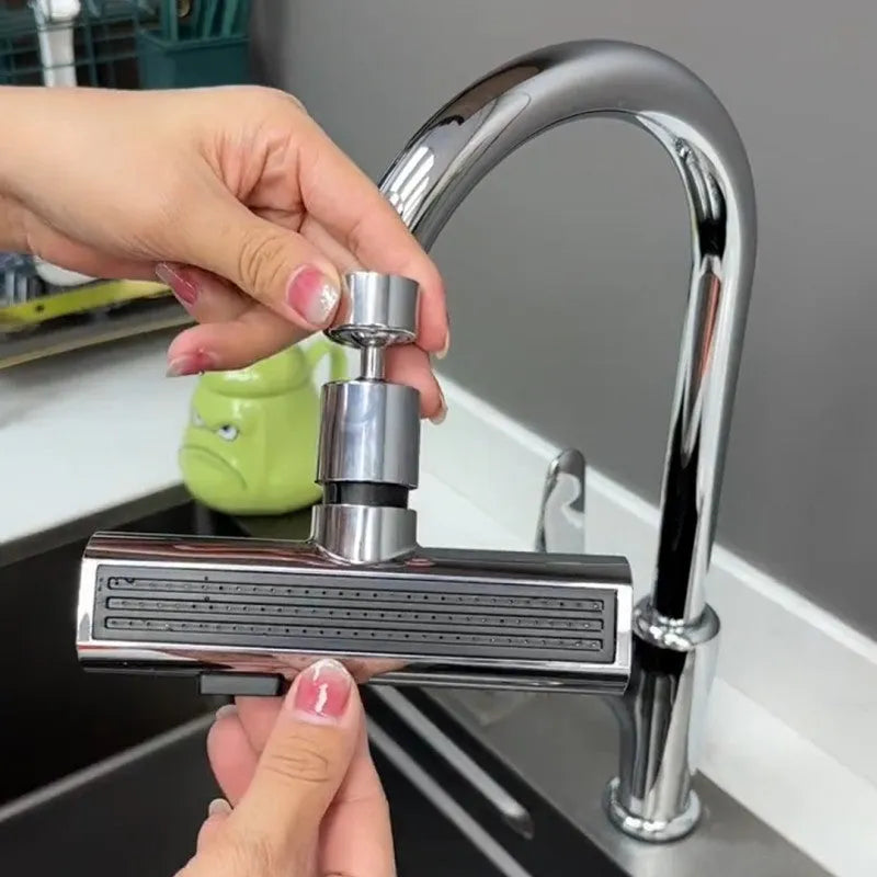 Kitchen faucet waterfall outlet connector with rotating bubbler and electroplated finish