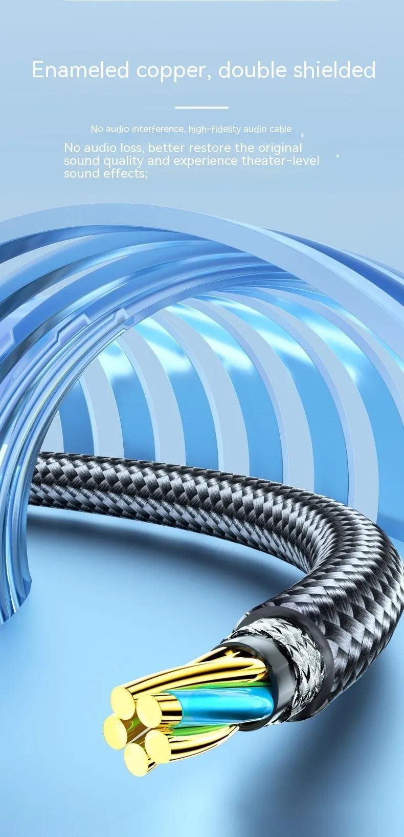 Dark grey 3.5mm public-to-public audio cable with gold-plated connectors for cellphone and vehicle sound equipment