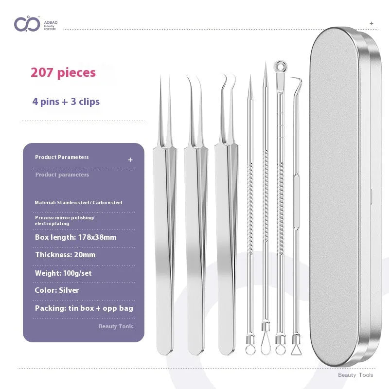4-piece silver metal acne needle set with ultra-fine pointed tips for skin care