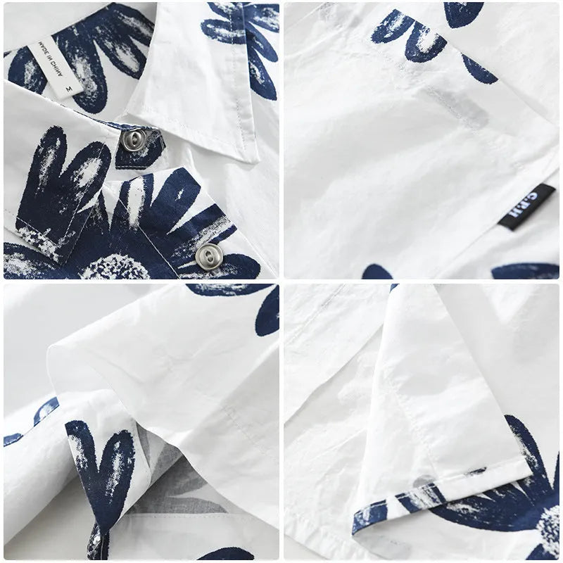 White loose-fit short sleeve cardigan shirt hanging, showing its oversized Japanese style.