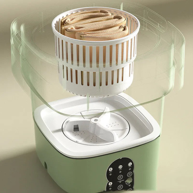 Foldable portable washing machine in pine forest green colour with drain accessories