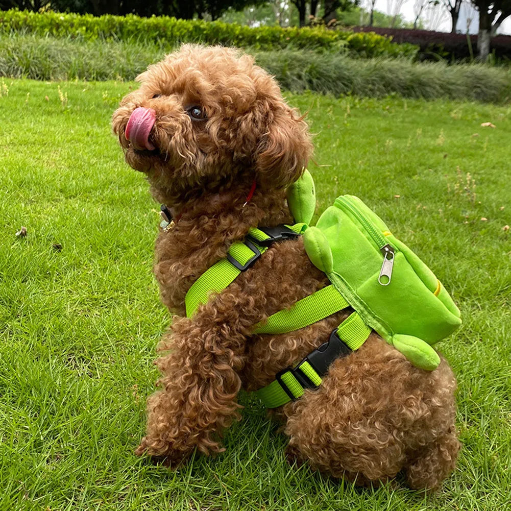 Cartoon turtle shape velvet dog backpack harness vest with metal zipper in brown colour