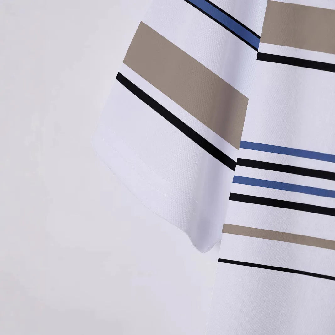 White men's striped short sleeve t-shirt with business casual slim fit design